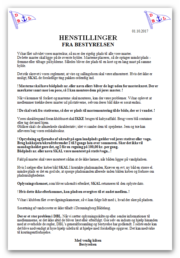 Henstillinger vedr. masteskur